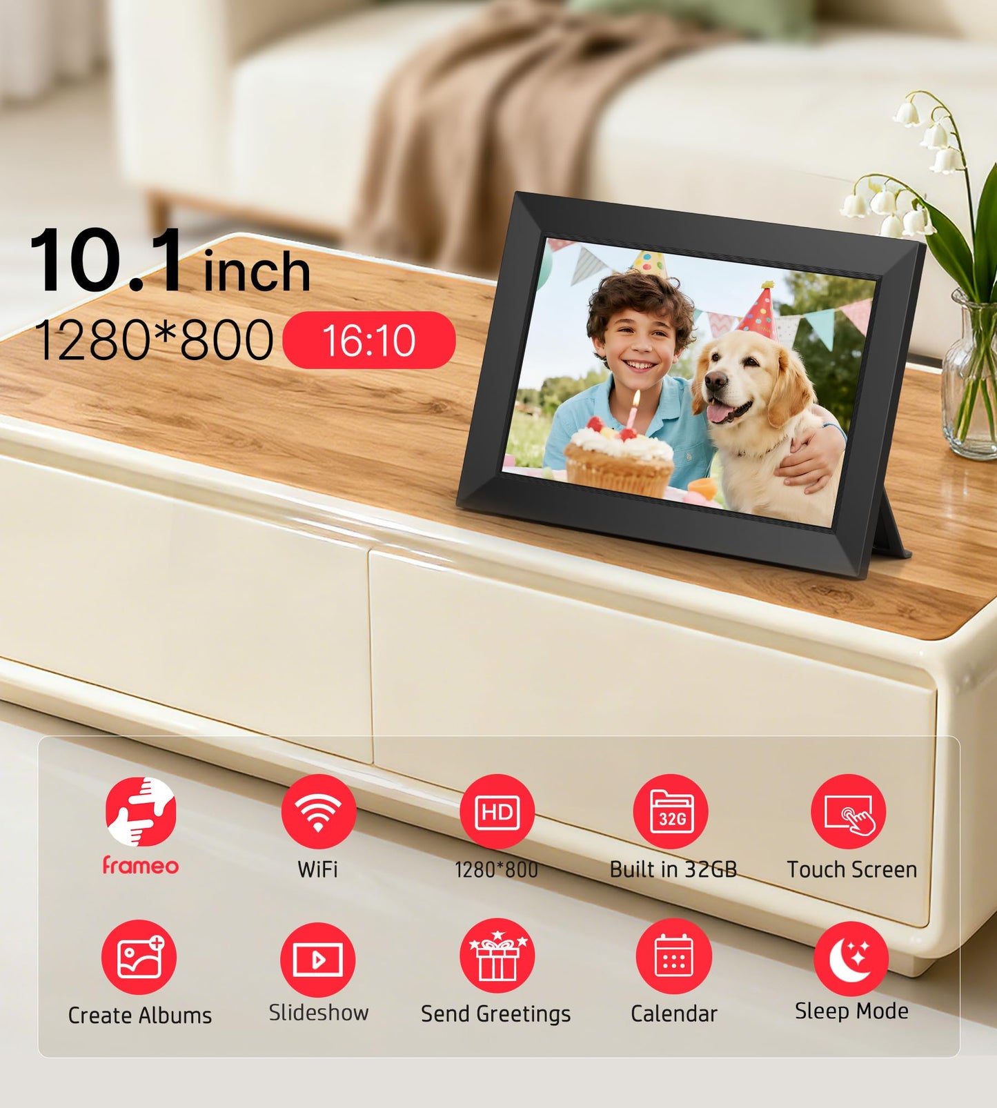 Frameo 10.1 Inch WiFi Digital Picture Frame, 1280x800 HD IPS Touch Screen Photo Frame Electronic, 32GB Memory, Auto-Rotate, Wall Mountable, Share Photos/Videos Instantly via Frameo App from Anywhere 🍁 All In One Marketplace Canada