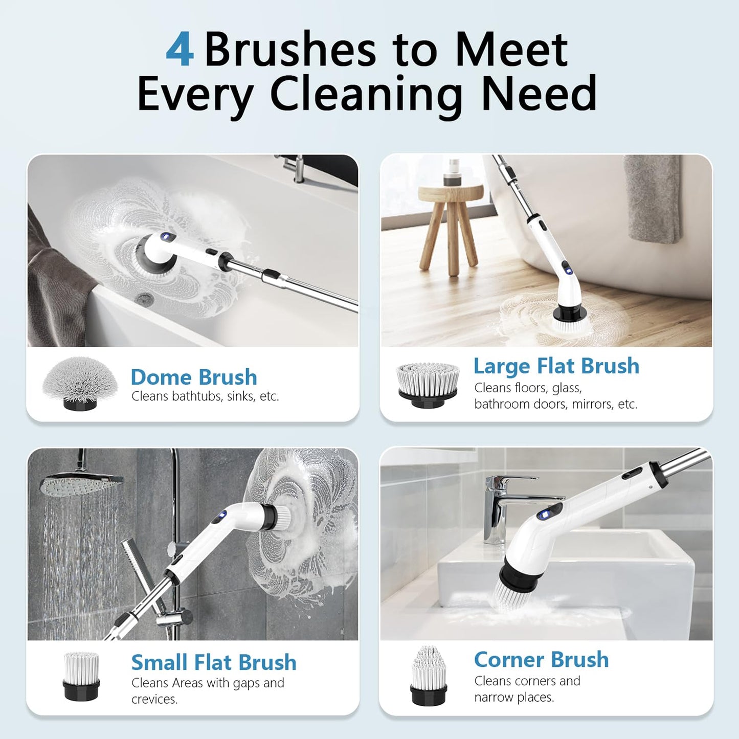 TUYU Electric Spin Scrubber, Full-Body IPX7 Waterproof Bathroom Scrubber with Power LCD Display, Adjustable Extension Handle, Cordless Shower Cleaner Brush for Bathtub Kitchen Wall Cleaning 🍁 All In One Marketplace Canada