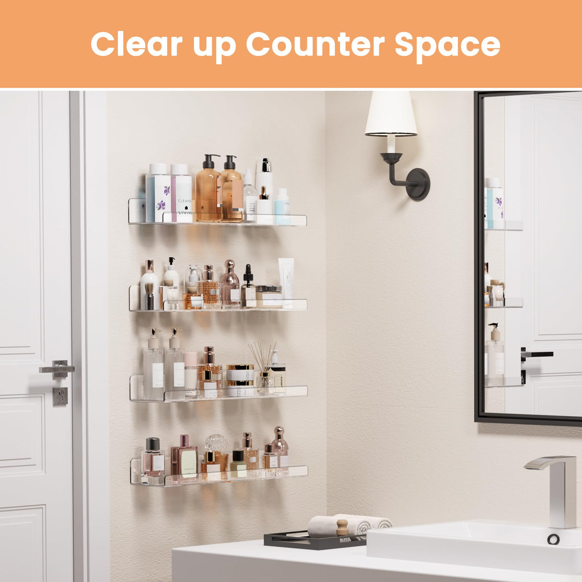 upsimples Clear Acrylic Shelves for Storage, 15" Floating Shelves Wall Mounted for Kids Bookshelf/Display Ledge for Bedroom, Living Room, Bathroom, Kitchen, Set of 4 🍁 All In One Marketplace Canada