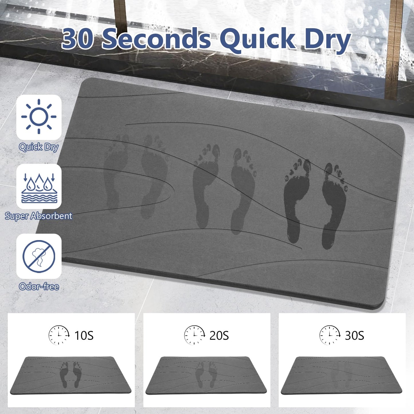 Ceecysaa 80x50cm Stone Bath Mat, Diatomaceous Earth Quick Dry Non Slip, Dark Gray 🍁 All In One Marketplace Canada