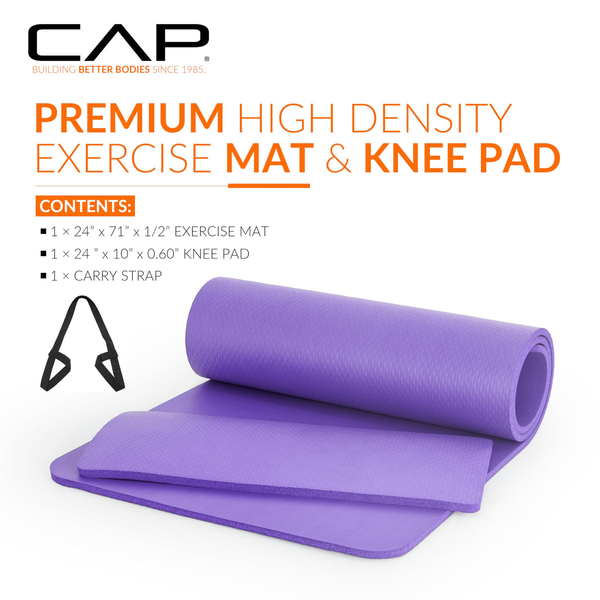 CAP Barbell High Density Exercise Yoga Mat with strap and Knee Pad 71"x24"x1/2" PURPLE 🍁 All In One Marketplace Canada