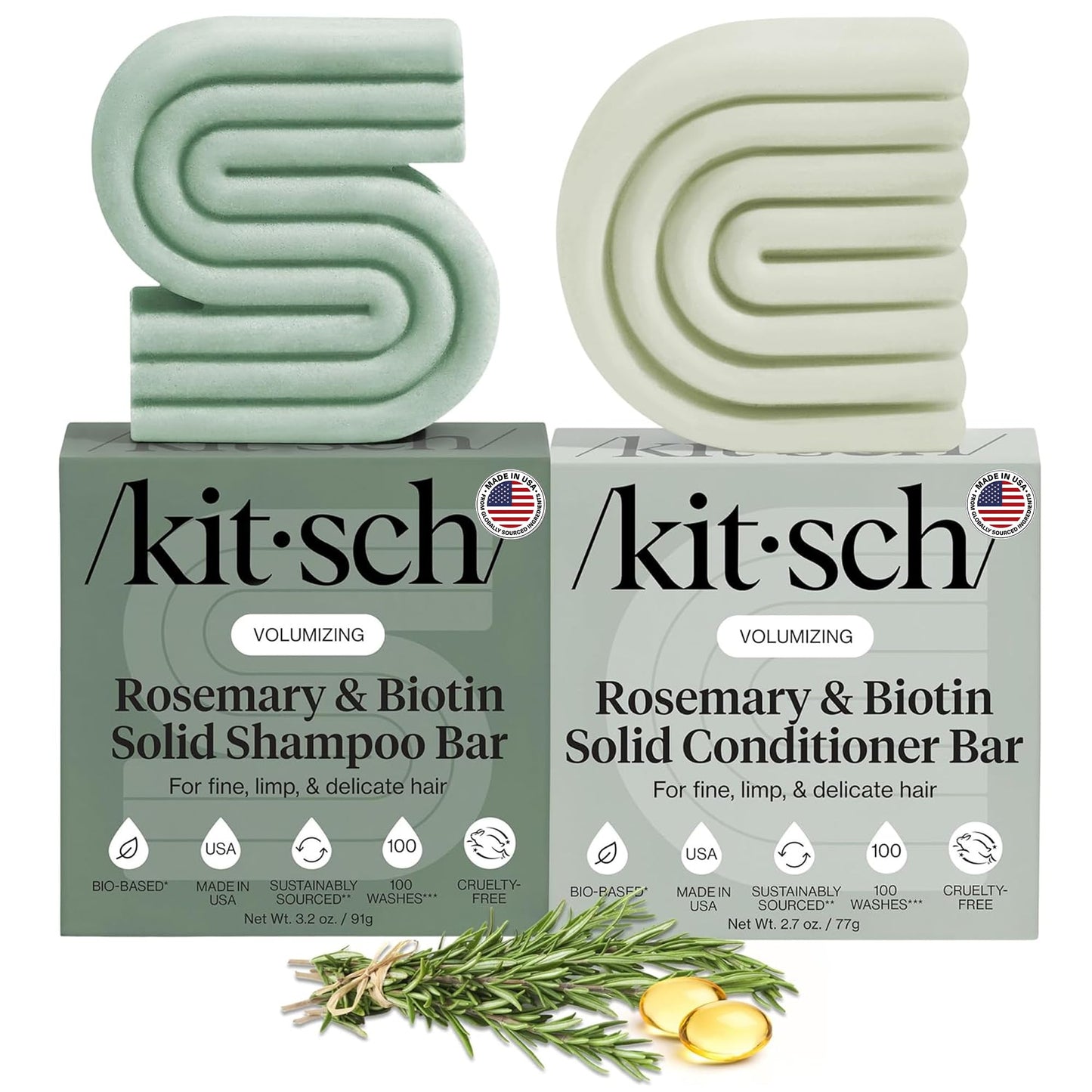 Kitsch Rosemary & Biotin Shampoo and Conditioner Set for Hair Growth - Strengthening, Thickening & Volumizing Shampoo and Conditioner Bar - Paraben, Sulfate & Silicone Free - 2 pack 🍁 All In One Marketplace Canada