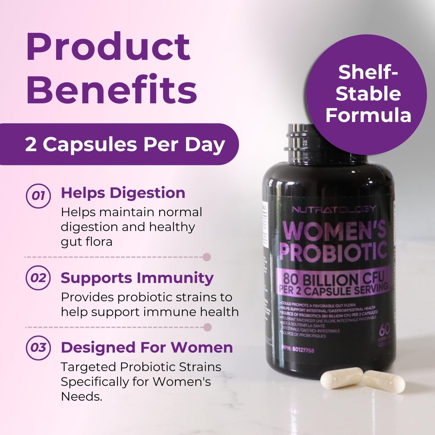 Nutratology® Probiotics for Women | Canadian-Made | 40 Billion CFUs per Capsule | Bloating Relief & Digestion | 4 Strains of Women's Probiotic for Gut Health | 60 Capsules 🍁 All In One Marketplace Canada