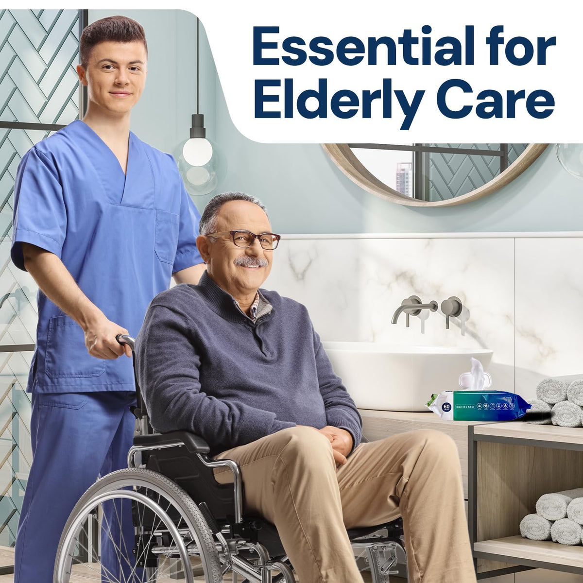 Adult Wipes For Elderly - 8"x13" 720ct (12 Packs of 60) Huge & Soft Non-Flushable Body Wipes for Adults Bathing No-Rinse - Incontinence Disposable Washcloths, Vitamin E & Aloe Infused 🍁 All In One Marketplace Canada