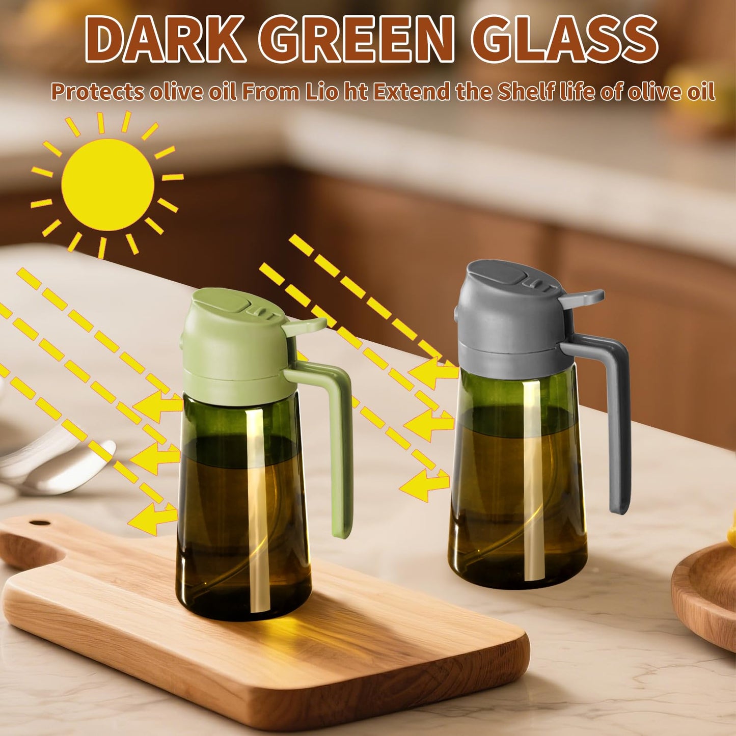 SWEET VIEW 2PCS Olive Oil Dispenser and Oil Sprayer – 16oz/470ml Glass Light-Proof Oil Pourer for Kitchen with Stickers for Air Fryer, Cooking, Salad, and BBQ 🍁 All In One Marketplace Canada