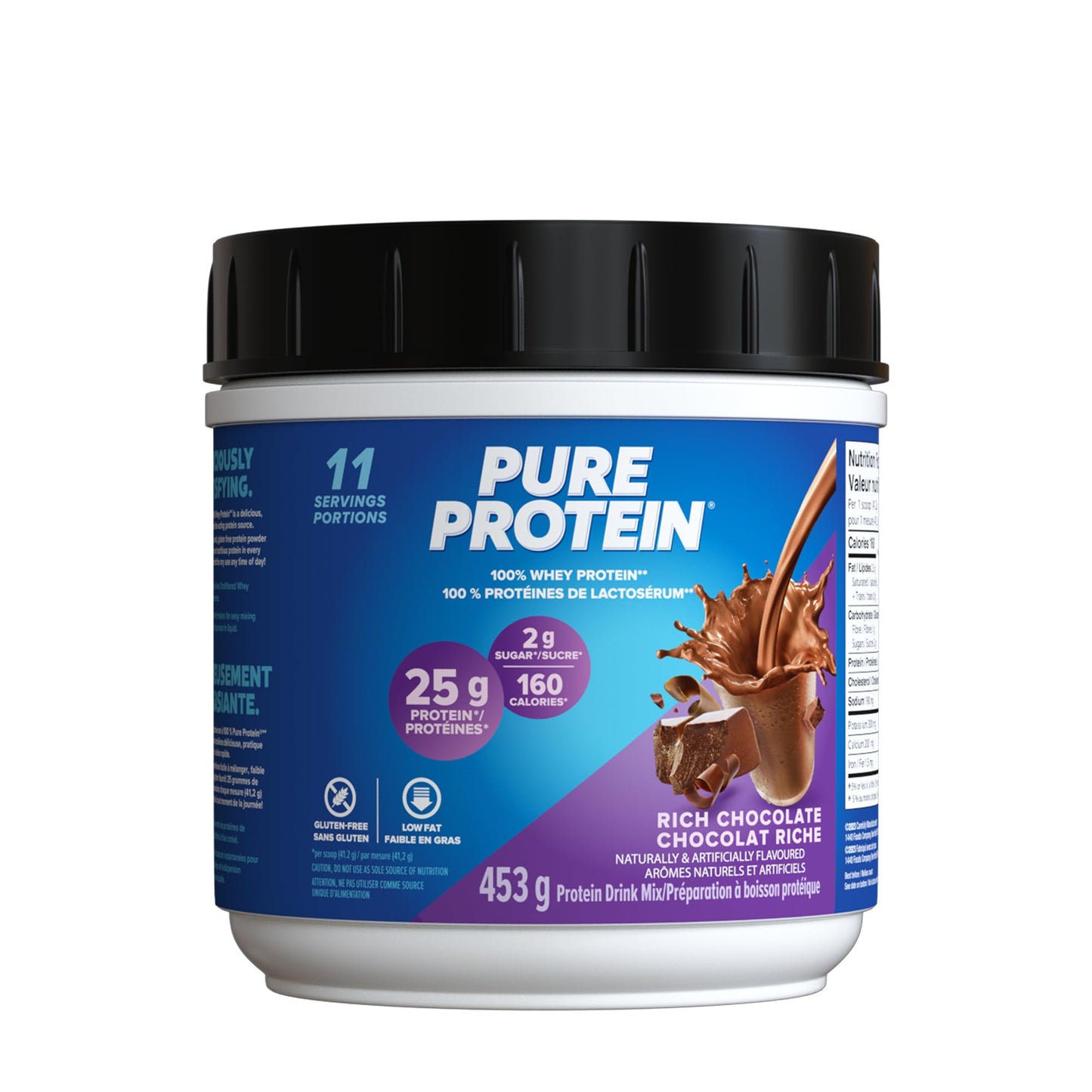 Pure Protein Whey Powder - High Protein (25 g/scoop), Low Sugar (2 g/scoop), Gluten Free - Fast-Acting Formula, Chocolate, 453g 🍁 All In One Marketplace Canada