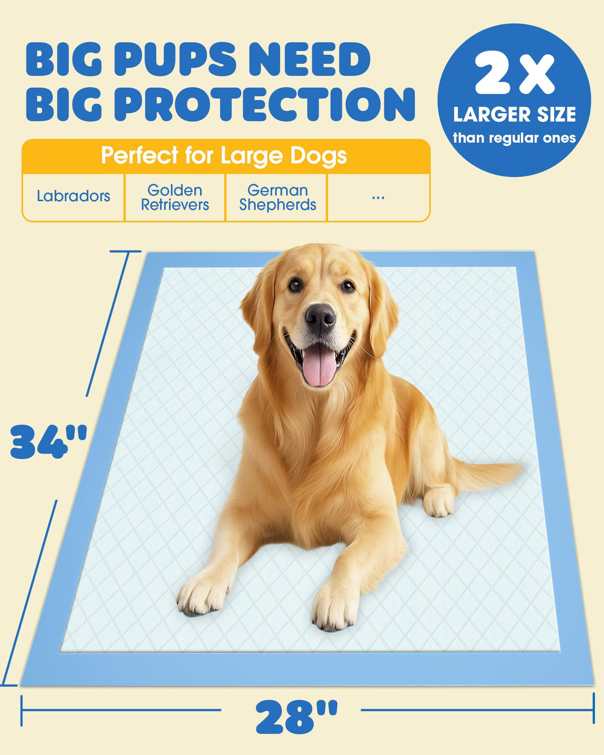 Powools 50-Pack X-Larg Puppy Pads - 34" x 28" Extra Large Pee Pads for Dogs with 6-Layer Leakproof Protection, Quick-Dry and Disposable Dog Pads with High Absorbency for Easy Potty Training 🍁 All In One Marketplace Canada
