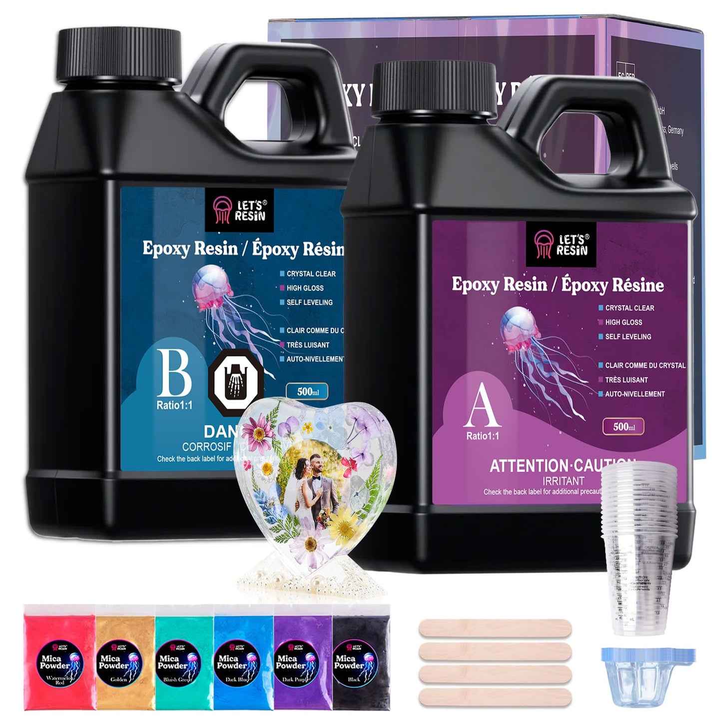 LET'S RESIN Casting Epoxy Resin Kit, 1L(34oz) Crystal Clear & Bubble Free Epoxy Resin and Hardener, High Gloss Resin Kit for DIY Art, Mould Casting, Wood, Jewellery Making, Coasters, Table Top 🍁 All In One Marketplace Canada
