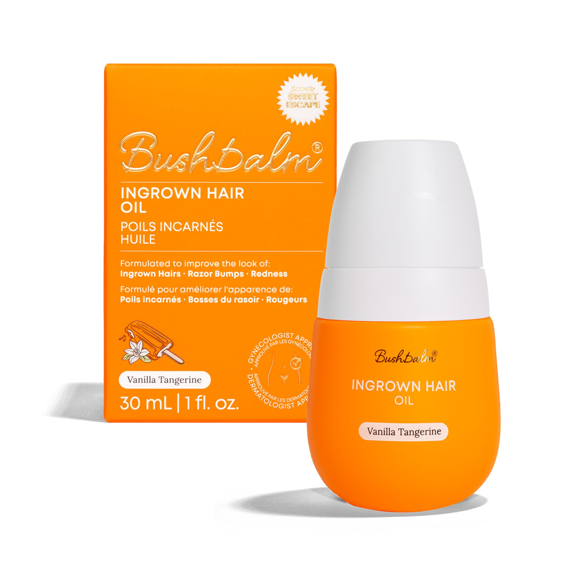 Bushbalm Ingrown Hair Oil - Helps Reduce, Repair Skin from Ingrown Hairs, Razor Bumps & Underarm Bumps - Soothe Skin from Post Shave Itchiness 30 ml - Vanilla Tangerine Oil - Formerly Sweet Escape 🍁 All In One Marketplace Canada