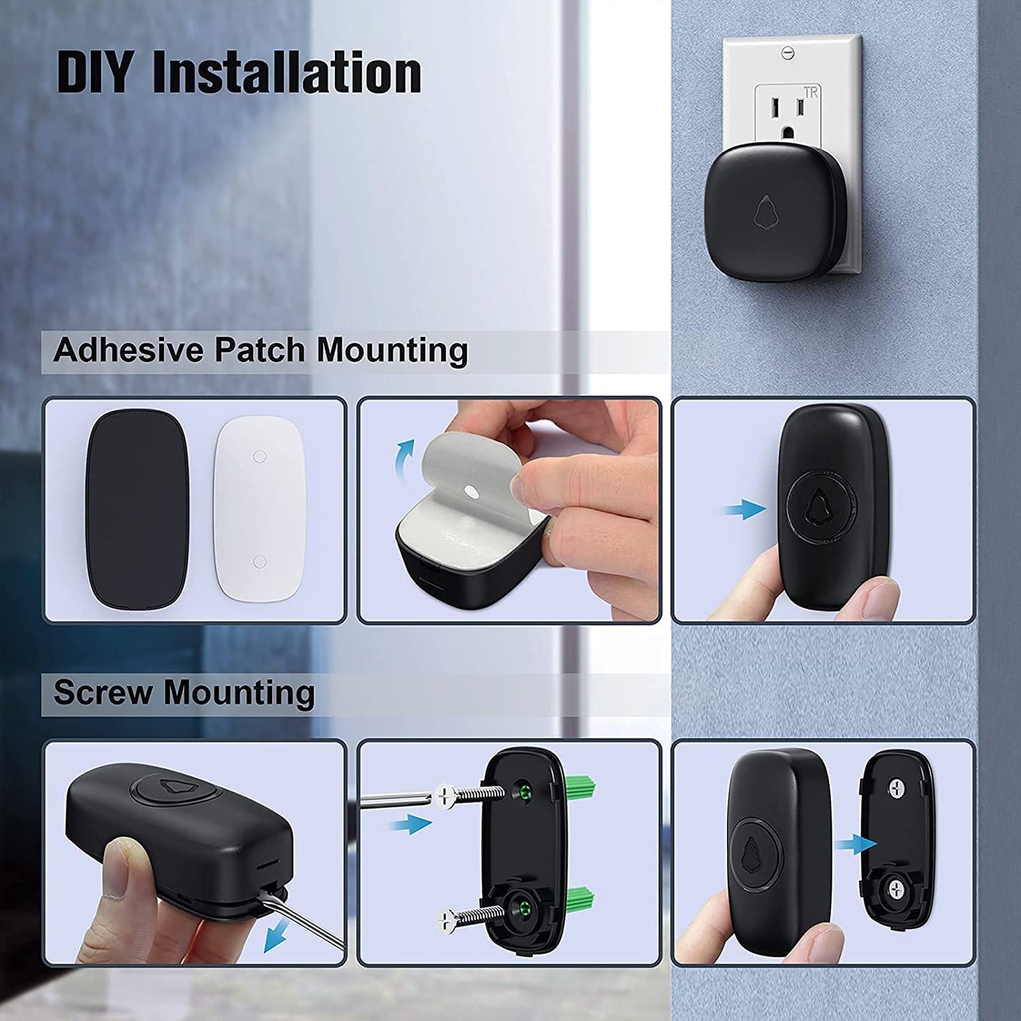SECRUI Doorbell, Wireless Doorbell with 2 Receivers, Easy Installation, Adjustable Volumes, 58 Chimes, 1000Ft Operating Range, LED Indicator, Black 🍁 All In One Marketplace Canada