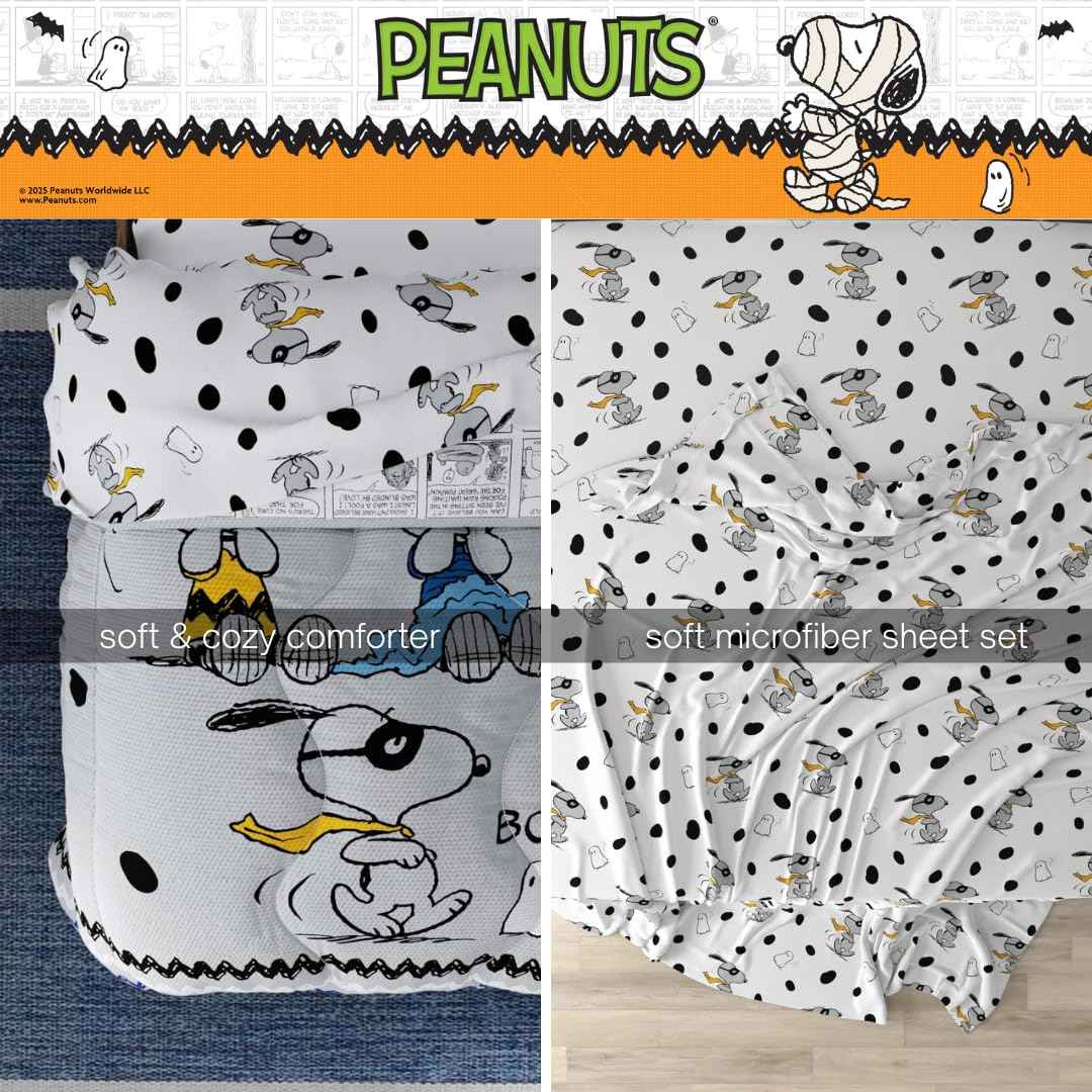 Peanuts Halloween Full Bed Set – Super Soft & Cozy 5 Piece Reversible Comforter and Sheet Set Featuring Snoopy & Charlie Brown, (Official Peanuts Product) by Franco