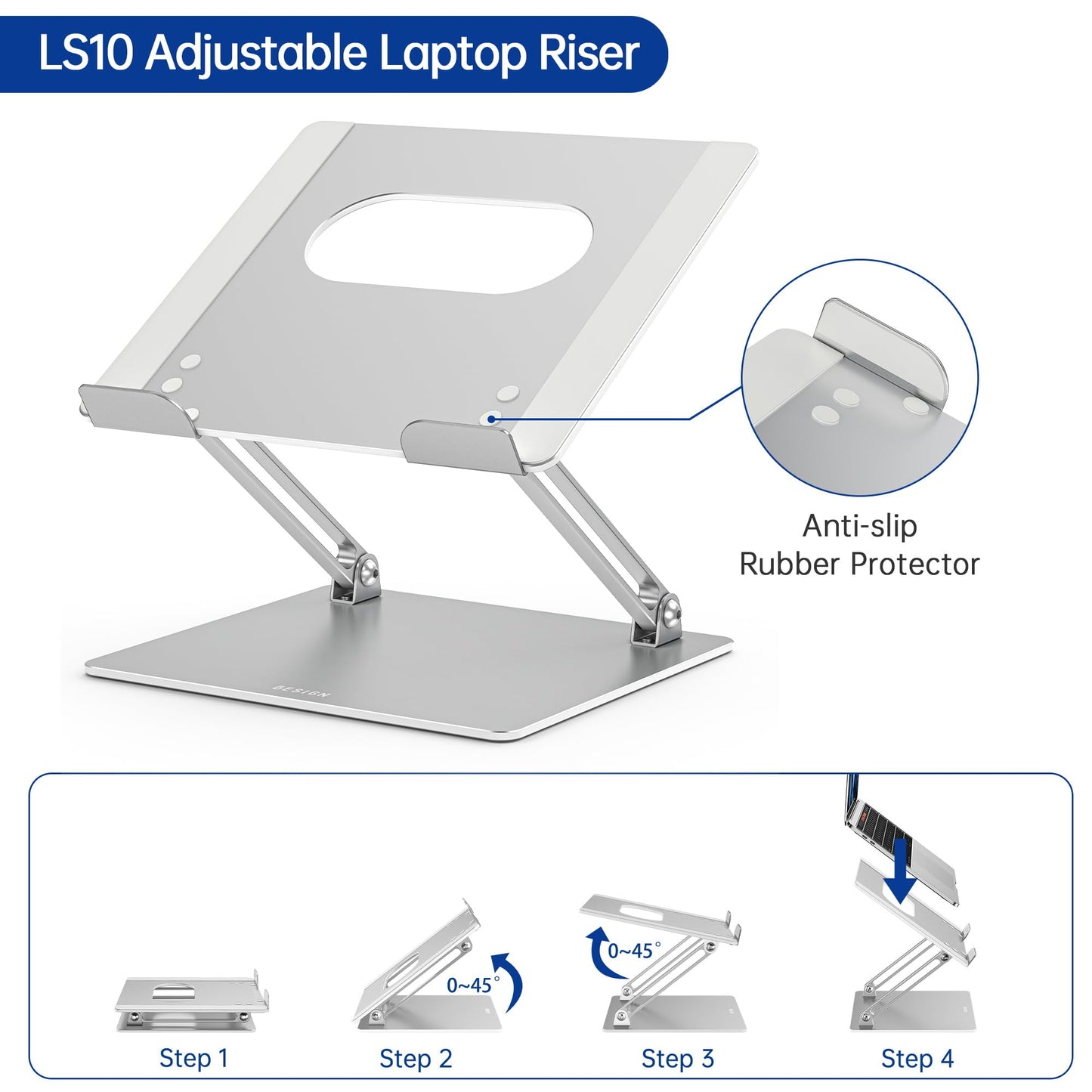 Besign LS10 Laptop Stand for Desk, Ergonomic Adjustable Notebook Tablet Stand, Riser Holder Computer Stand Compatible with Air, Pro, Dell, HP, Lenovo More 10-14" Laptops, Lapdesks (Silver) 🍁 All In One Marketplace Canada