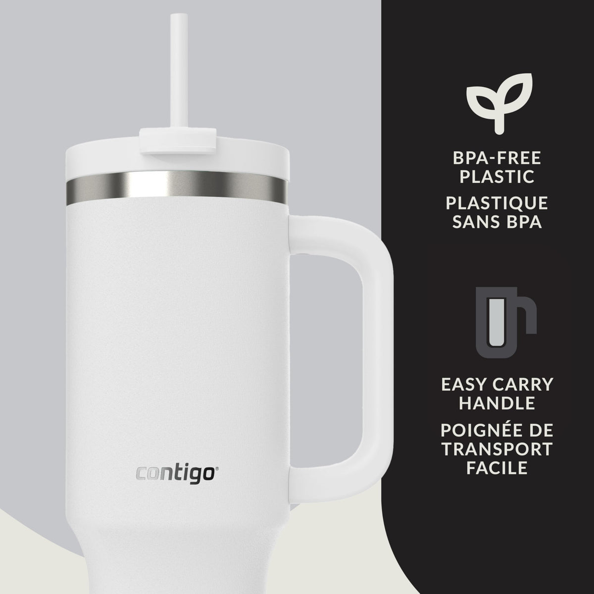 Contigo Streeterville Tumbler, 40 oz (1.18 L), Insulated Stainless Steel Water Bottle with Straw and Leak-Proof Lid, Salt 🍁 All In One Marketplace Canada