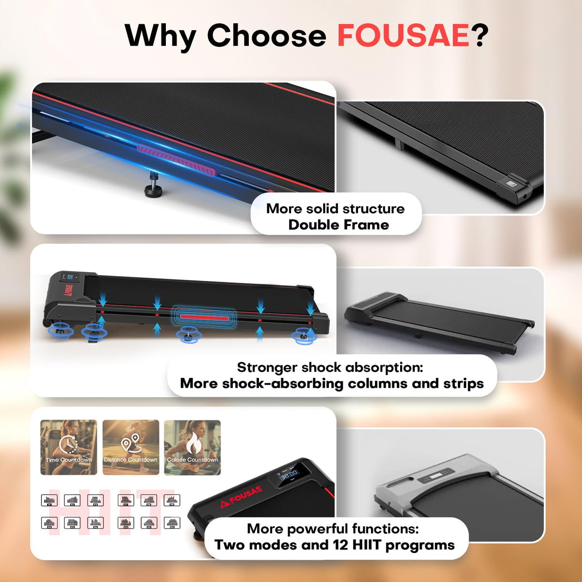 Walking Pad, FOUSAE 3 in 1 Max 6.2 MPH Treadmill for Home with Double Frame 330 LB Weight Capacity, Powerful 2.5 HP Wider Belt Walking Pad with 9% Incline, 12 HIIT Programes, Magnetic Remote Control 🍁 All In One Marketplace Canada