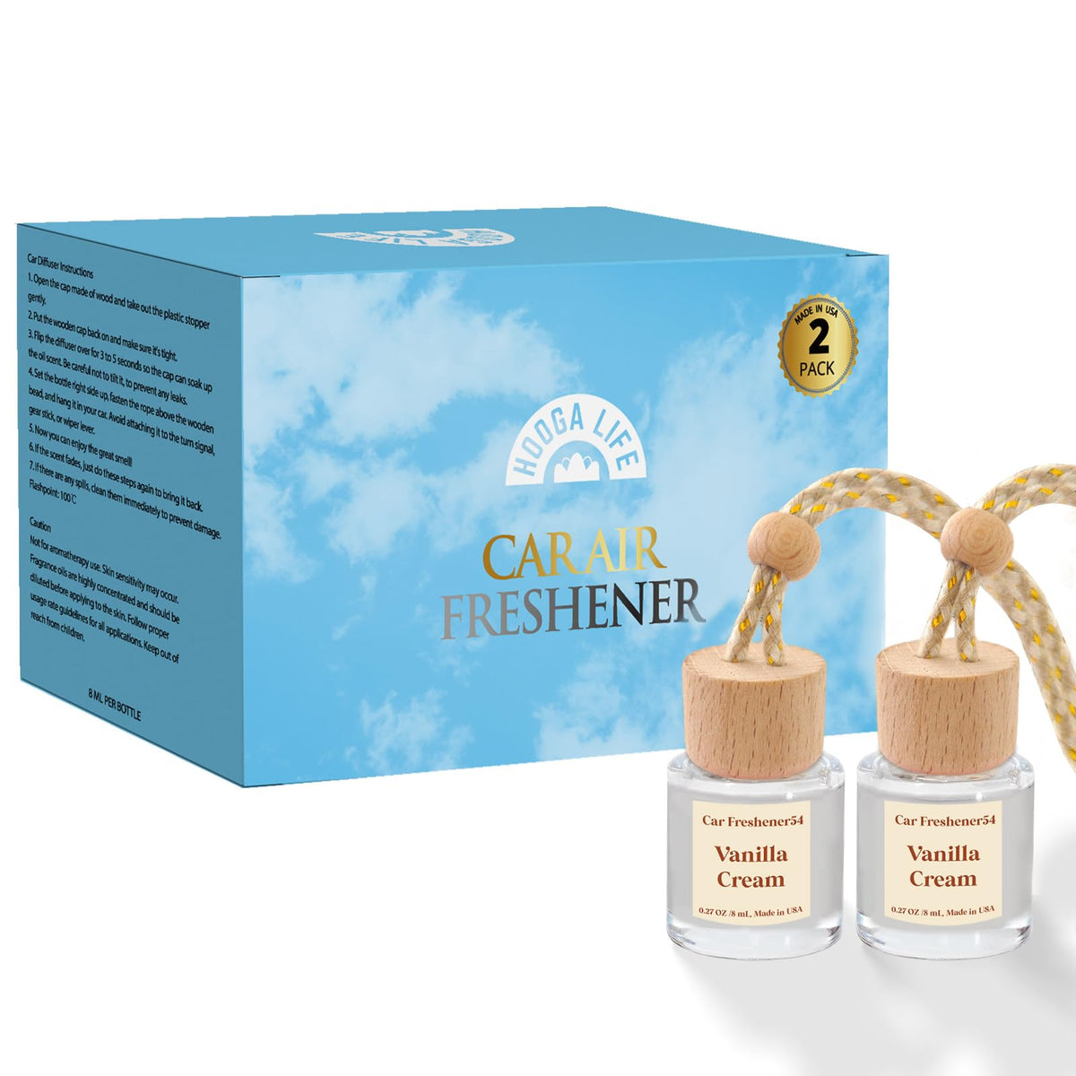 HoogaLife Car Air Fresheners Diffuser 2 Pack Hanging Air Fresheners Diffuser - Vanilla Cream Fragrance Oil Air Diffuser for Car, 45+ Days Long Lasting Fragrance Made in USA 🍁 All In One Marketplace Canada