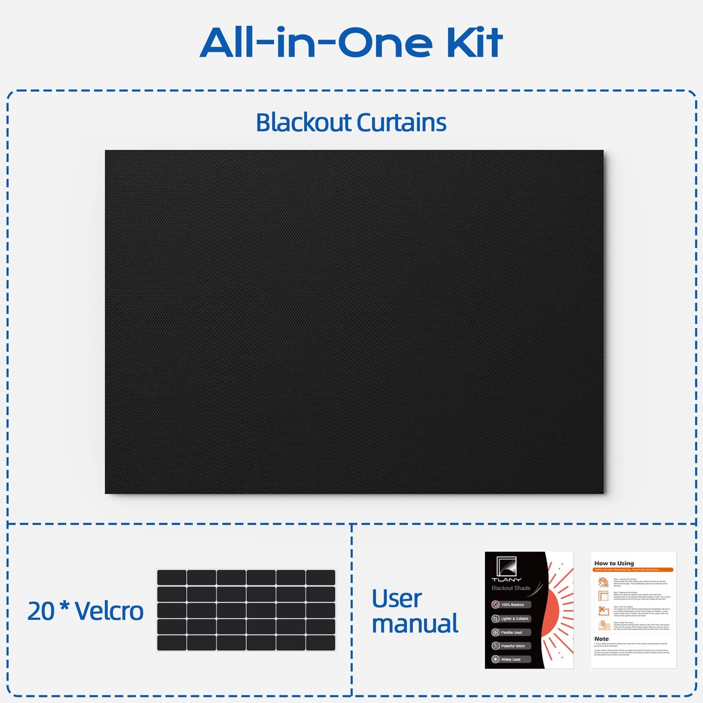 Blackout Curtains for Bedroom, 70" x 58" Portable Blackout Blinds with 20 Sets Hook & Loop Strips for 100% Black-out Window Film, Temporary Black Out Shades for Windows Cover Nursery Travel RV- Blacks 🍁 All In One Marketplace Canada