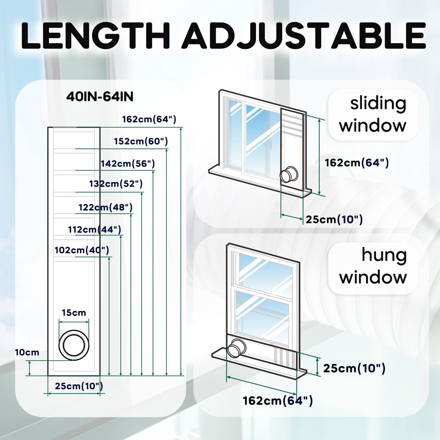LOVIGA Portable Air Conditioner Window Kit, Window Vent Kit Seal Kit for Portable Air Conditioner Dryer, 25x102~162cm Length Adjustable 2022 Upgraded 100% Sealing Waterproof Easy to Install 🍁 All In One Marketplace Canada