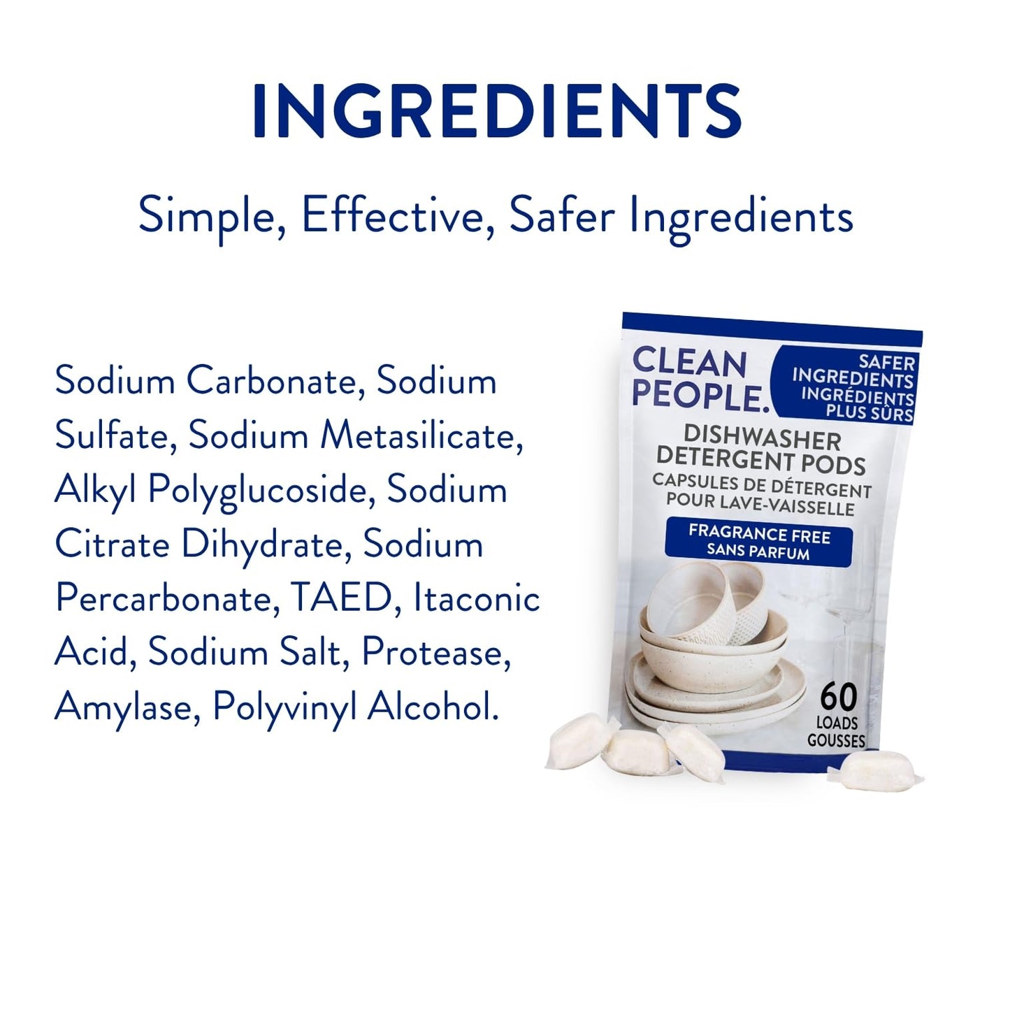 Clean People All Natural Dishwasher Pods - Cuts Grease & Rinses Sparkling Clean - Residue-Free - Phosphate Free Dishwashing Pods - Fragrance Free, 120 Pack 🍁 All In One Marketplace Canada