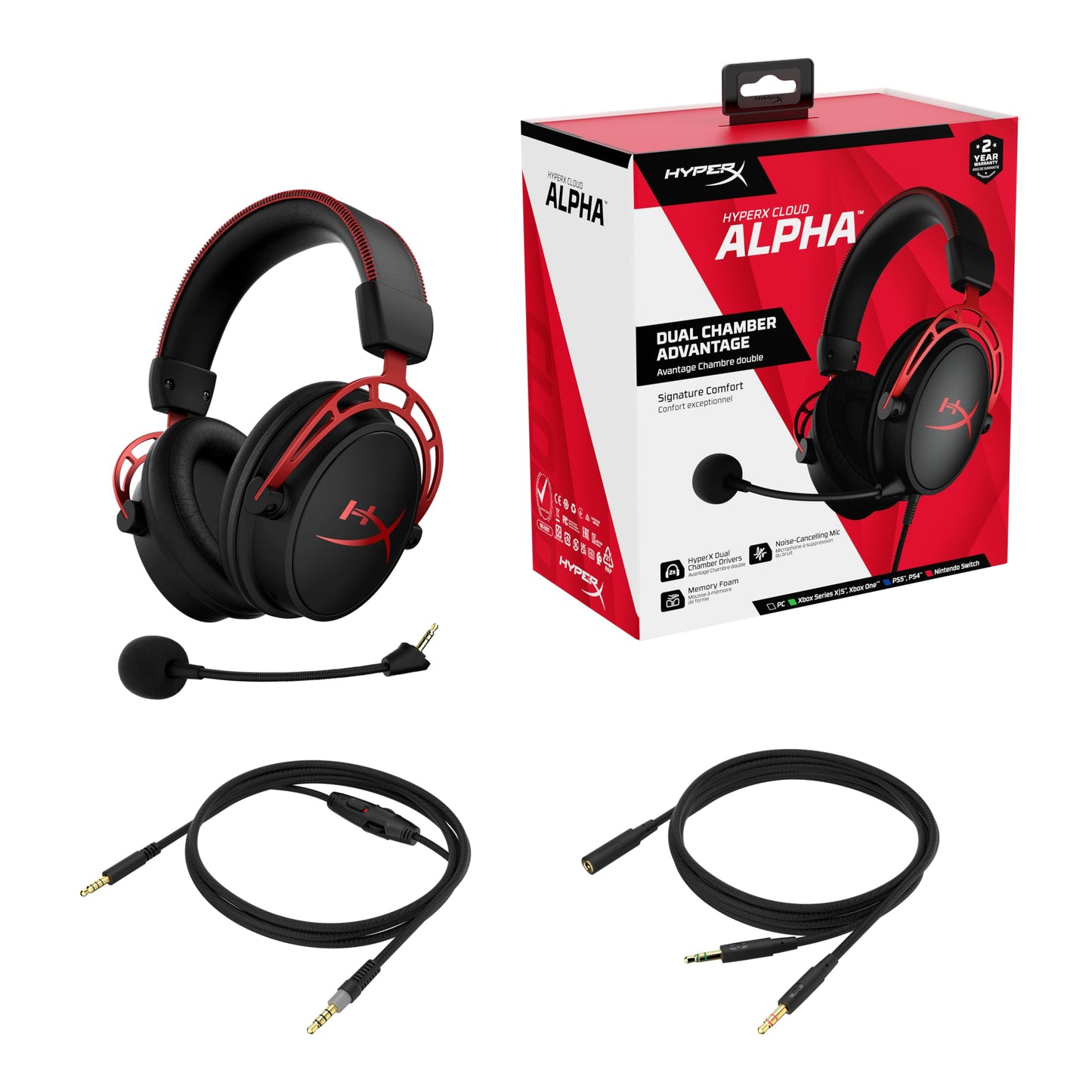 HyperX Cloud Alpha - Gaming Headset, Dual Chamber Drivers, Legendary Comfort, Aluminum Frame, Detachable Microphone, Works on PC, PS4, PS5, Xbox One/ Series X|S, Nintendo Switch and Mobile – Red 🍁 All In One Marketplace Canada