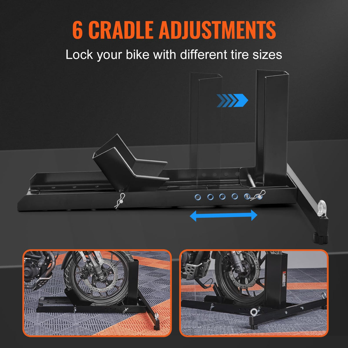 VEVOR Motorcycle Wheel Chock Upright, 1800 lbs Capacity, Heavy-duty Steel Motorcycle Front Wheel Stand with 6 Adjustable Holes, For 15"-22" Off-Road Motorcycles, Standard Motorcycles 🍁 All In One Marketplace Canada