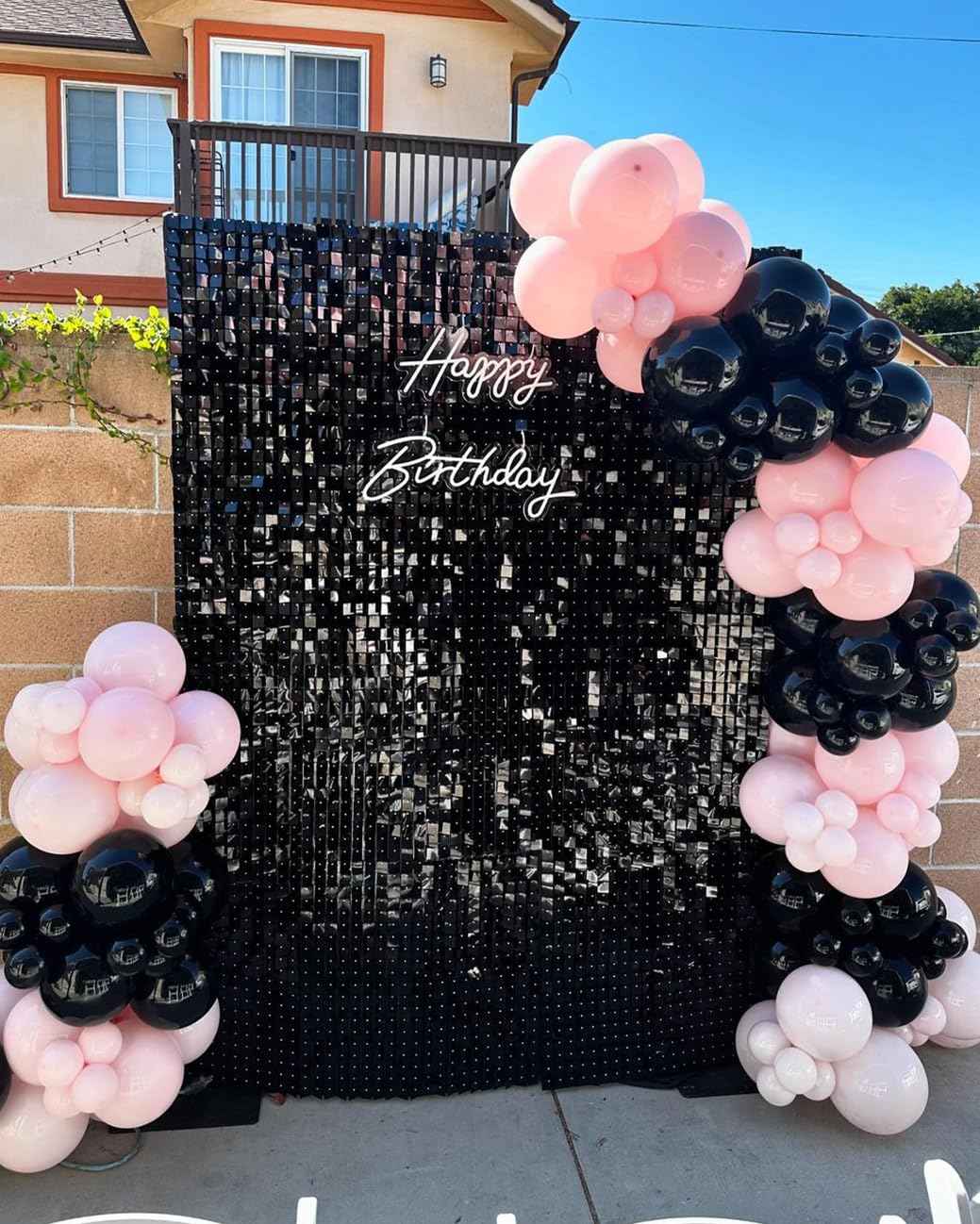 Black Shimmer Wall Backdrop Square Sequin Shimmer Backdrop for Birthday Anniversary Wedding Engagement Halloween Backdrop Decoration (24 Panels)