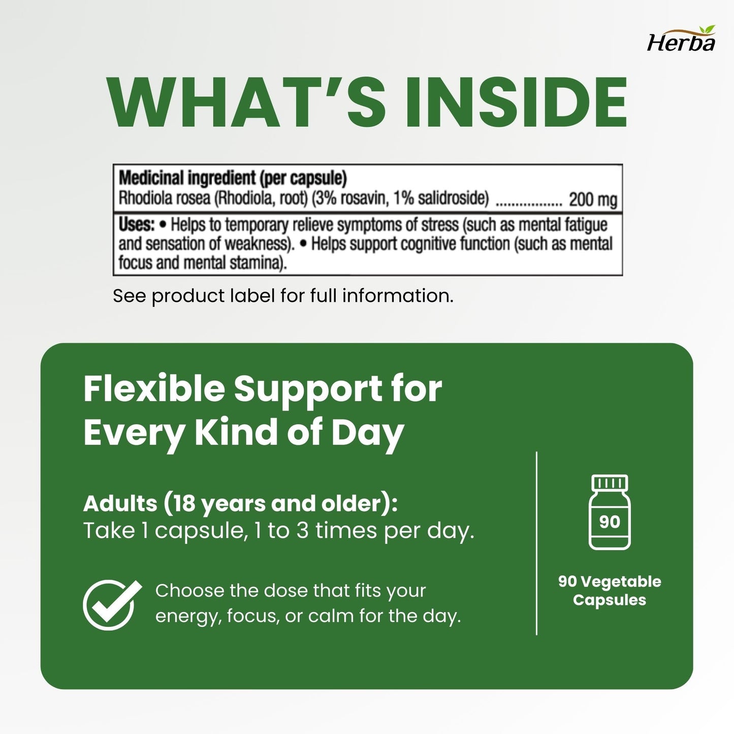 Herba Rhodiola Rosea Supplement 200mg - 90 Capsules | 6:1 Extract | Rhodiola Supplement with Min 3% Rosavins and 1% Salidrosides | Help Relieve Symptoms of Stress | Made in Canada 🍁 All In One Marketplace Canada