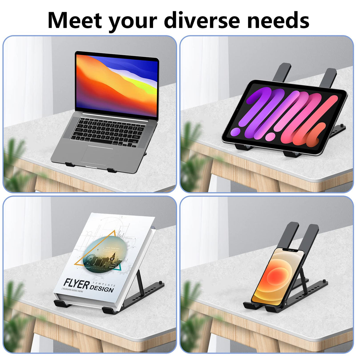 Laptop Stand for Desk, Adjustable Laptop Riser ABS+Silicone Foldable Portable Laptop Holder, Ventilated Cooling Pad Notebook Stand for 10-15.6” Laptops,Tablet-Black 🍁 All In One Marketplace Canada
