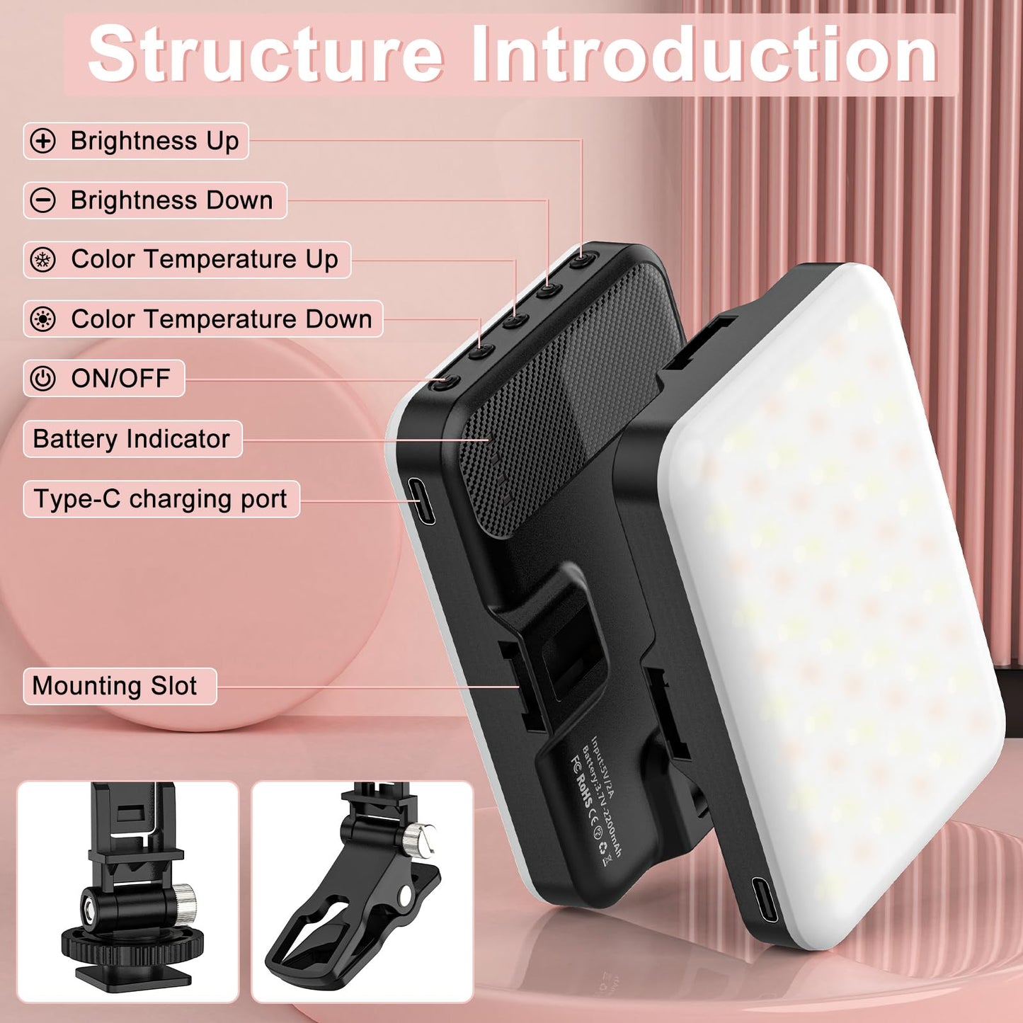 Anautin Selfie Light, 60 LED 2200mAh Rechargeable Clip Fill Video Light (Black) 🍁 All In One Marketplace Canada