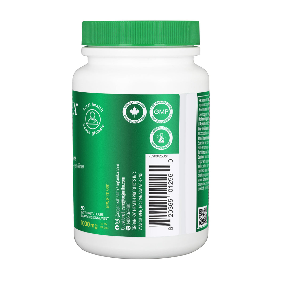Organika Canadian-Made NAC (N-Acetyl-L-Cysteine) 500mg- Supports Antioxidant Glutathione Levels, Immune System Support, Liver and Detox Support- 180caps 🍁 All In One Marketplace Canada