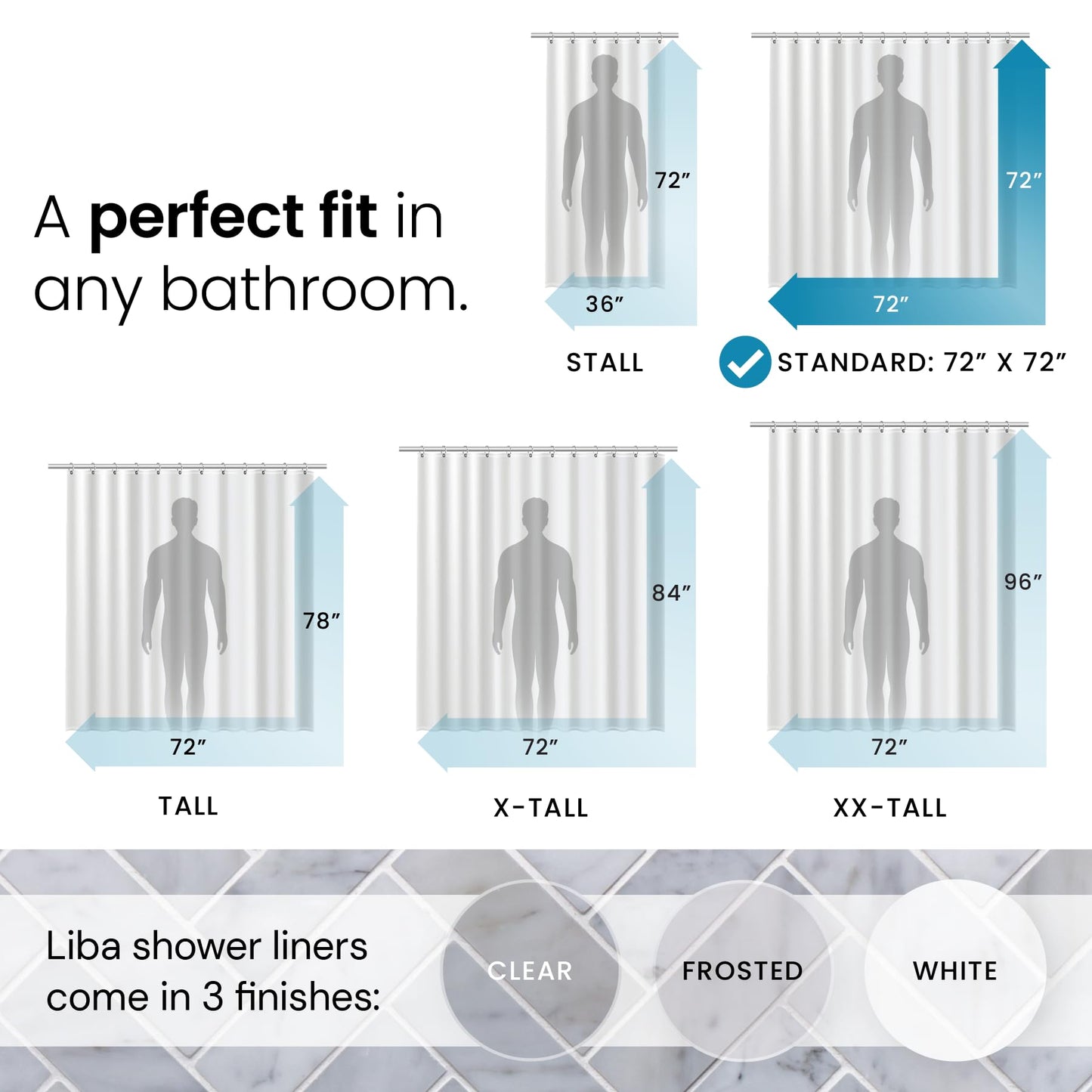 LiBa PEVA 8G Bathroom Shower Curtain Liner, 72" W x 72" H, Frosted, 8G Heavy Duty Waterproof Shower Curtain Liner 🍁 All In One Marketplace Canada