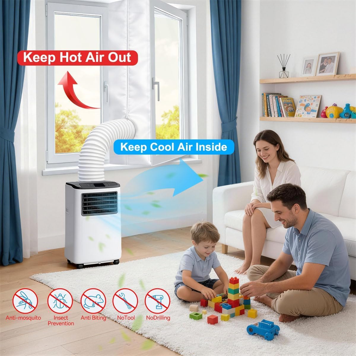 Gruntbear 400CM Universal Window Seal for Portable Air Conditioner, 158 Inch Portable AC Window Seal with Zip and Adhesive Fastener Works with Tumble Dryer, Easy to Install 🍁 All In One Marketplace Canada