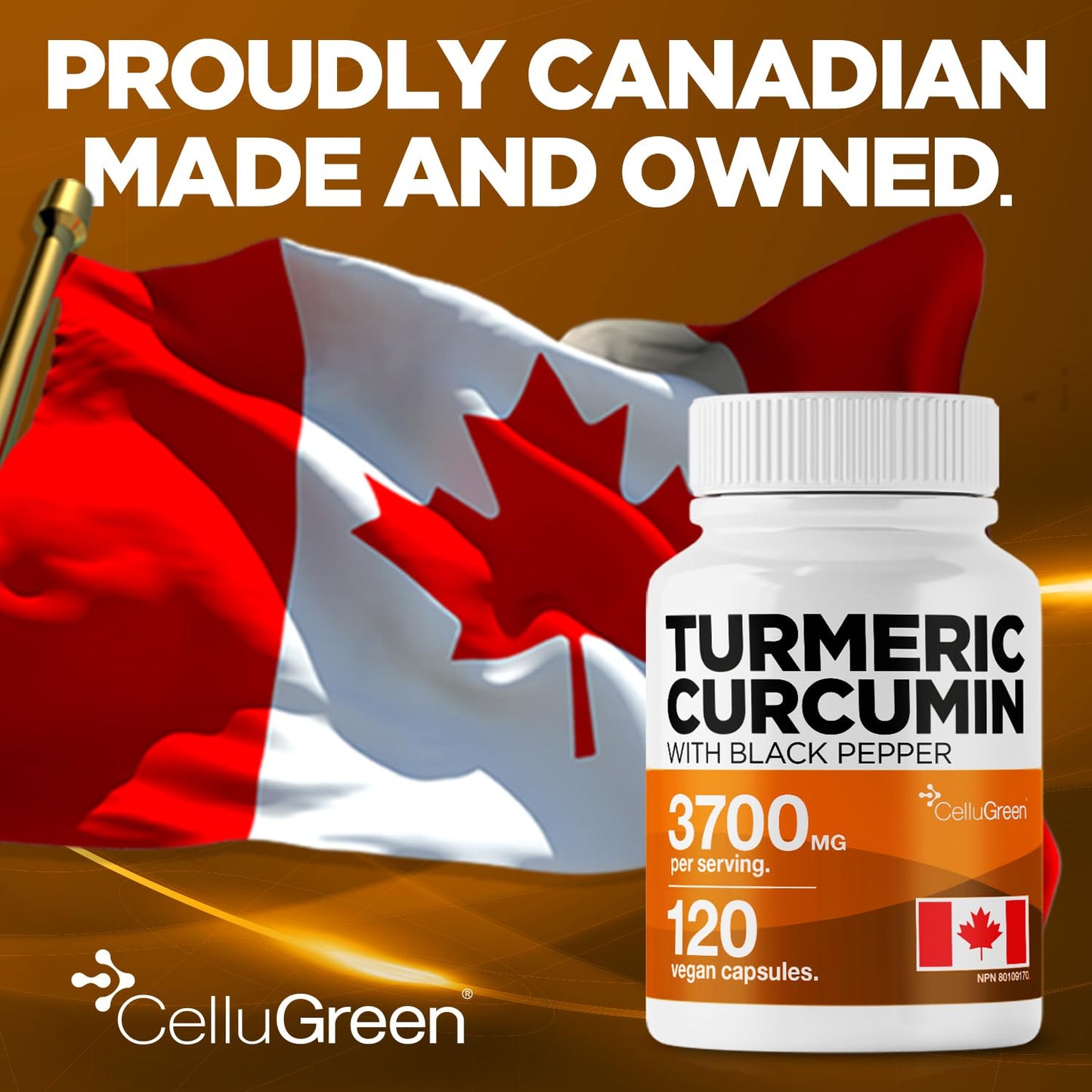 CelluGreen Turmeric Curcumin 3,700mg with Black Pepper Extract — 95% Curcuminoids for Joint Pain Relief & Anti-Inflammatory Support | Curcuma Longa | Non-GMO, Gluten-Free, Made in Canada | 120 Capsules 🍁 All In One Marketplace Canada