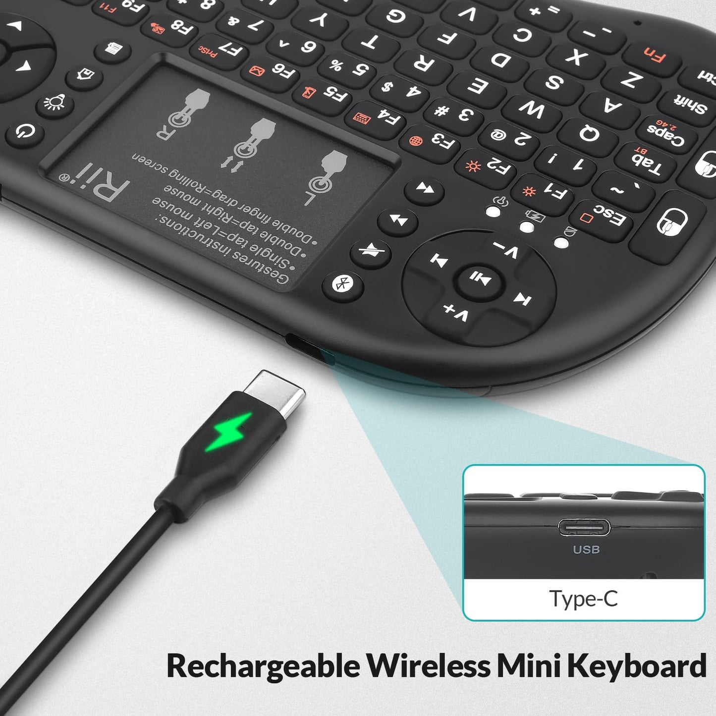 Rii i8+ Mini Wireless Keyboard,Bluetooth Keyboard with Touchpad,Handheld Remote,LED Backlit Compatible with Android TV Box, Android Smart TV,HTPC,Raspberry Pi, Win 7 8 10,Mac OS 🍁 All In One Marketplace Canada