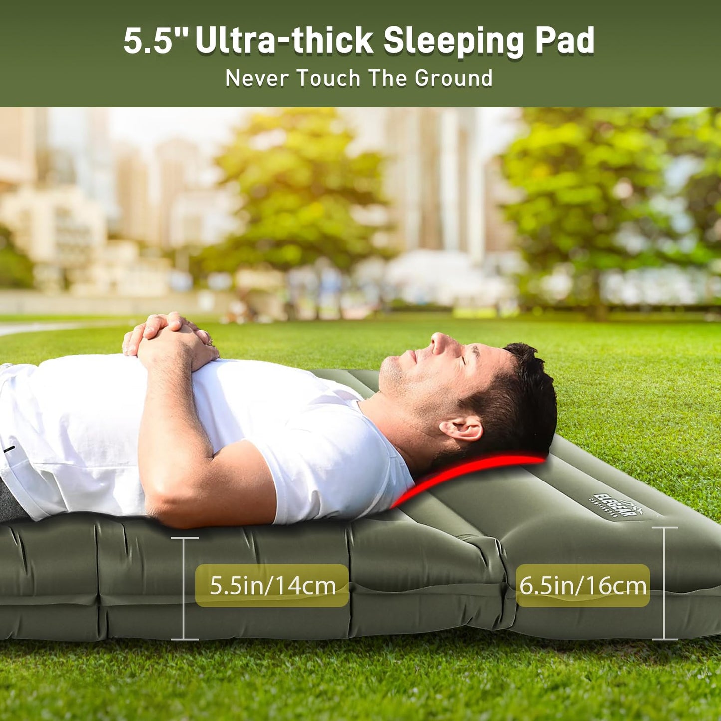 Double Camping Sleeping Pad 5.5", Elegear CumbreX™Self Inflating Air Sleeping Mats with Pillow Built-in Foot Pump, Inflatable Camping Mattress Compact for Tent,Cot Backpacking,Hiking,Camp,Travel,Green 🍁 All In One Marketplace Canada