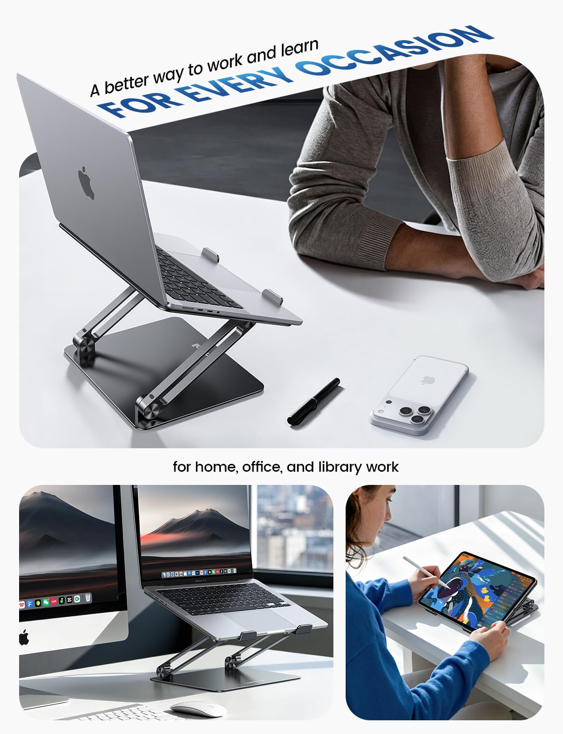 Lamicall Adjustable Laptop Stand, Portable Laptop Riser, Aluminum Laptop Stand for Desk Foldable, Ergonomic Computer Notebook Stand Holder Gift for MacBook Air Pro, More 10-17.3" Laptops, Black 🍁 All In One Marketplace Canada