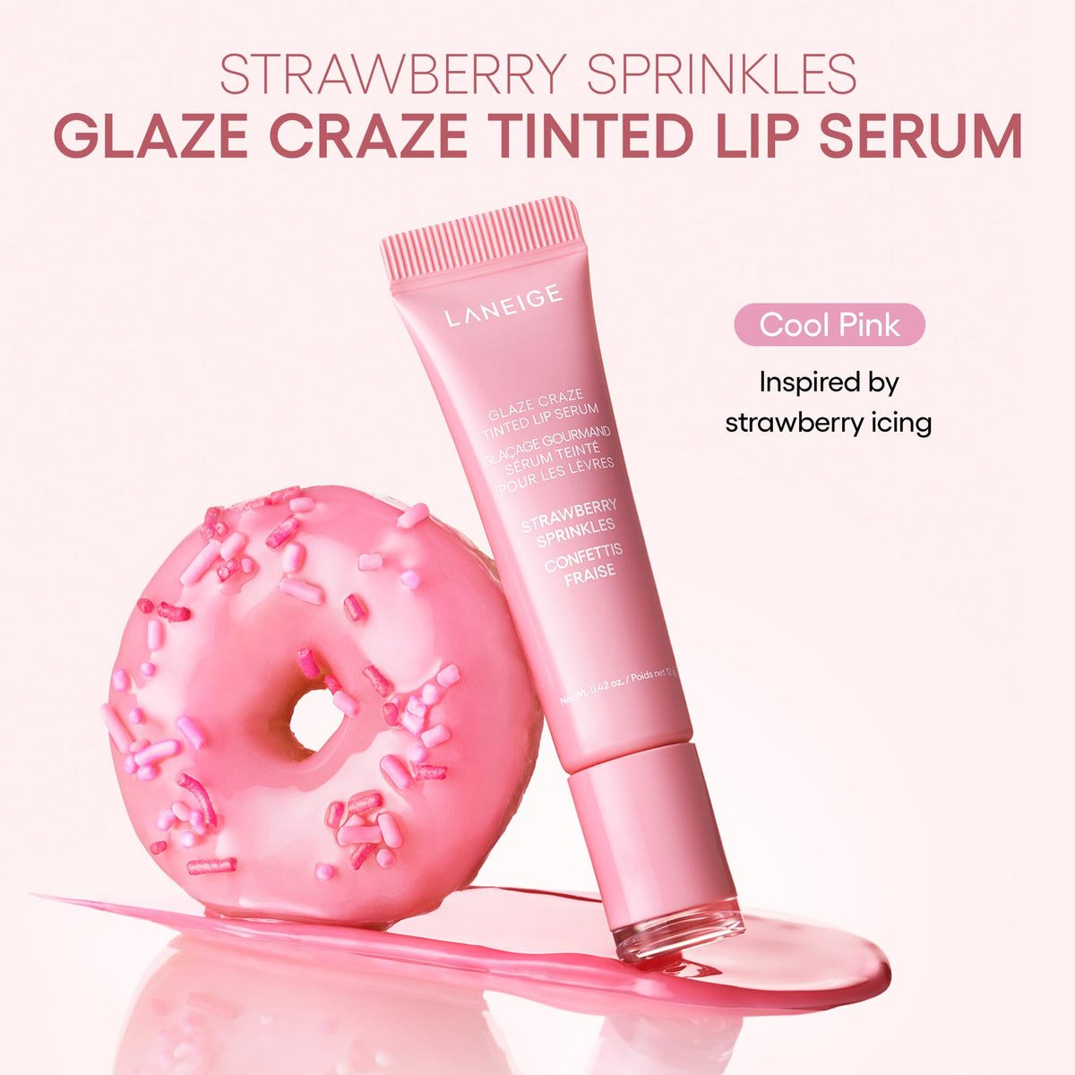 LANEIGE Glaze Craze Tinted Lip Serum, Strawberry Sprinkles: Hydrating Serum for Glossy, Nourished Lips with Plumping Polypeptides, 0.42 oz 🍁 All In One Marketplace Canada