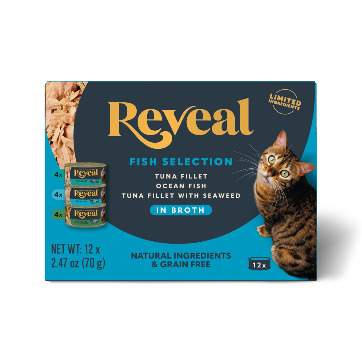 Reveal Natural Wet Cat Food in Broth, Limited Ingredient Grain Free Canned Cat Food, Protein with No Artificial Additives, Fish Variety in Broth (12 x 2.47 oz Cans) 🍁 All In One Marketplace Canada