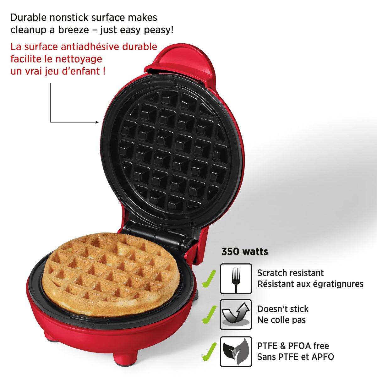 Starfrit Electric Mini Waffle Maker - 4" Non-Stick Cooking Surface - Easy to Use & Clean - Red - 350W 🍁 All In One Marketplace Canada