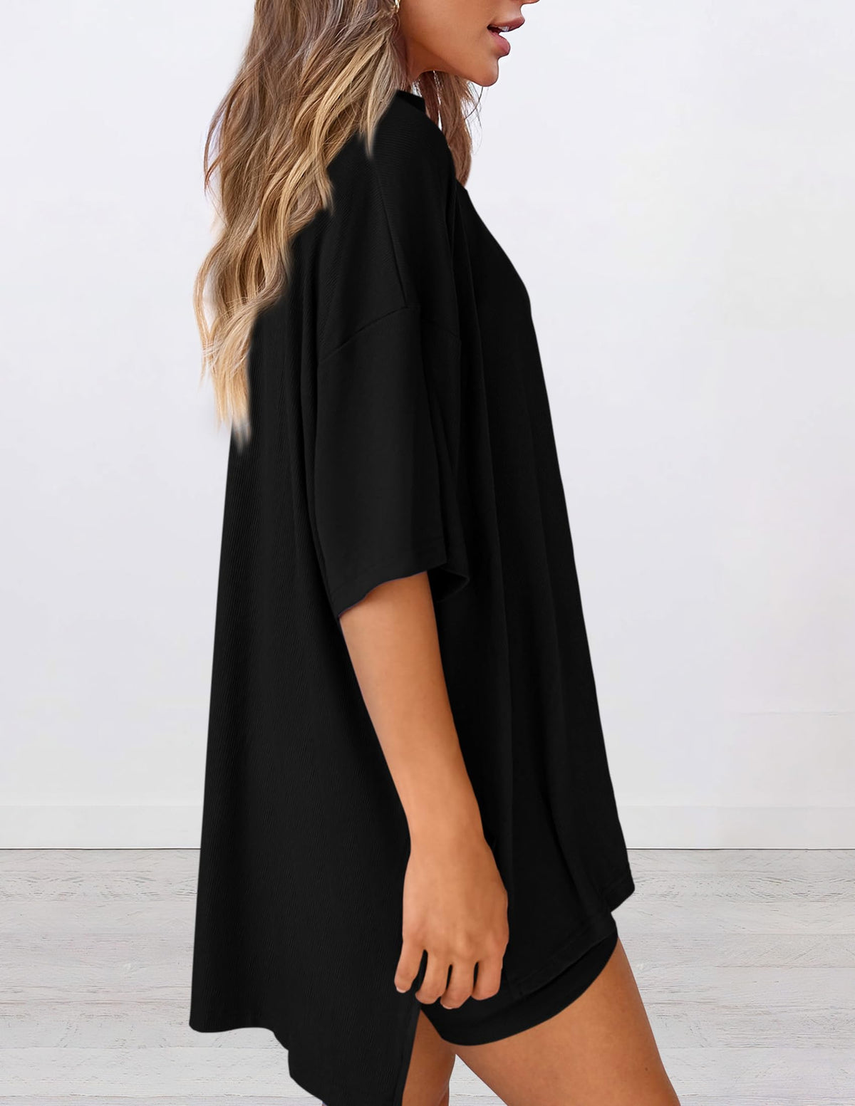 PRETTYGARDEN Women's Two Piece Lounge Set 2026 Summer Casual Oversized Shirts Biker Shorts Matching Airport Travel Outfit (Black,Large) 🍁 All In One Marketplace Canada
