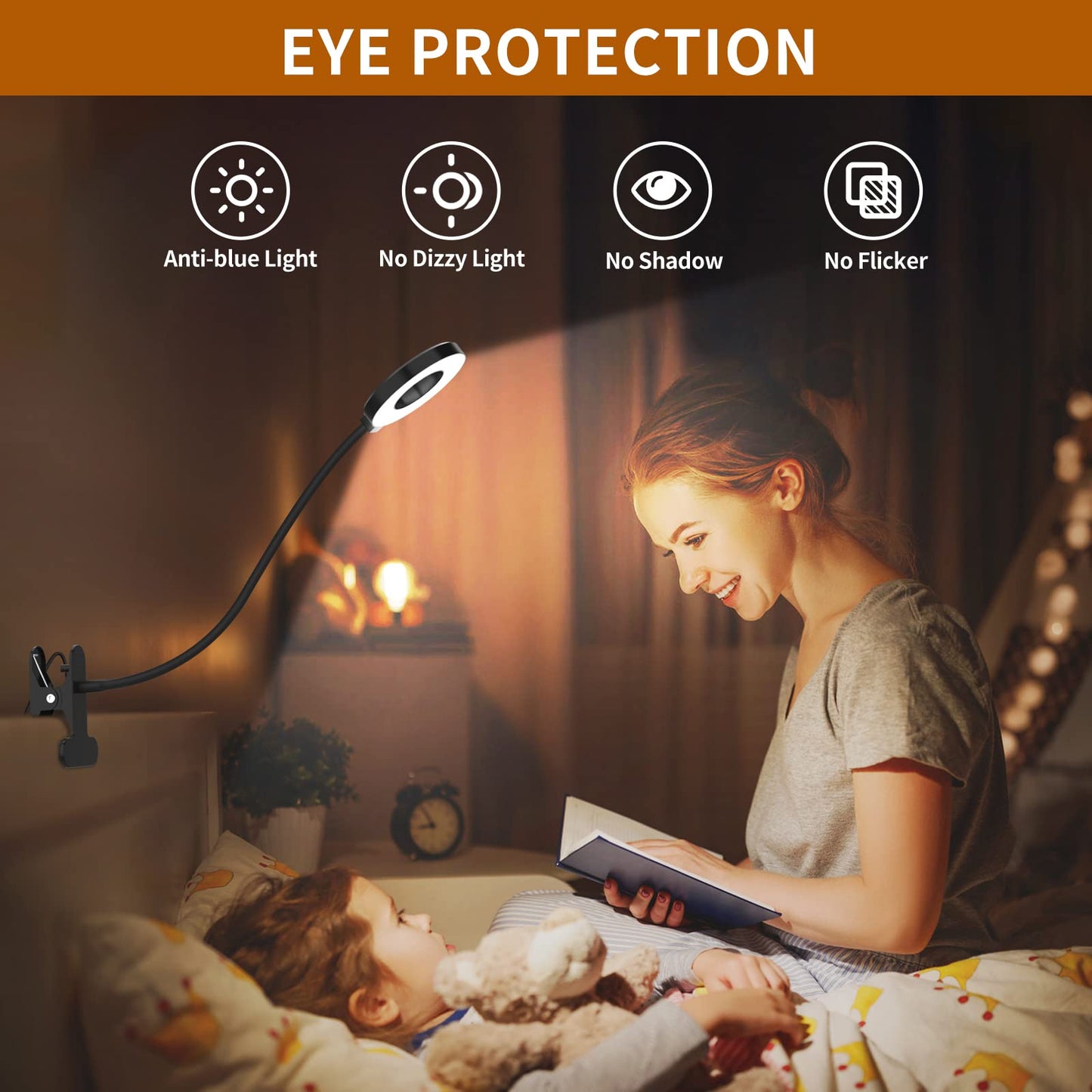 iZELL Desk Lamp, LED Reading Light with Clamp, 3 Color Modes & 10 Brightness Silicone Flexible Arm Book Light for Kids Reading Book in Bed at Night Clip on Table, Zoom Meetings - 15.8'' Black 🍁 All In One Marketplace Canada