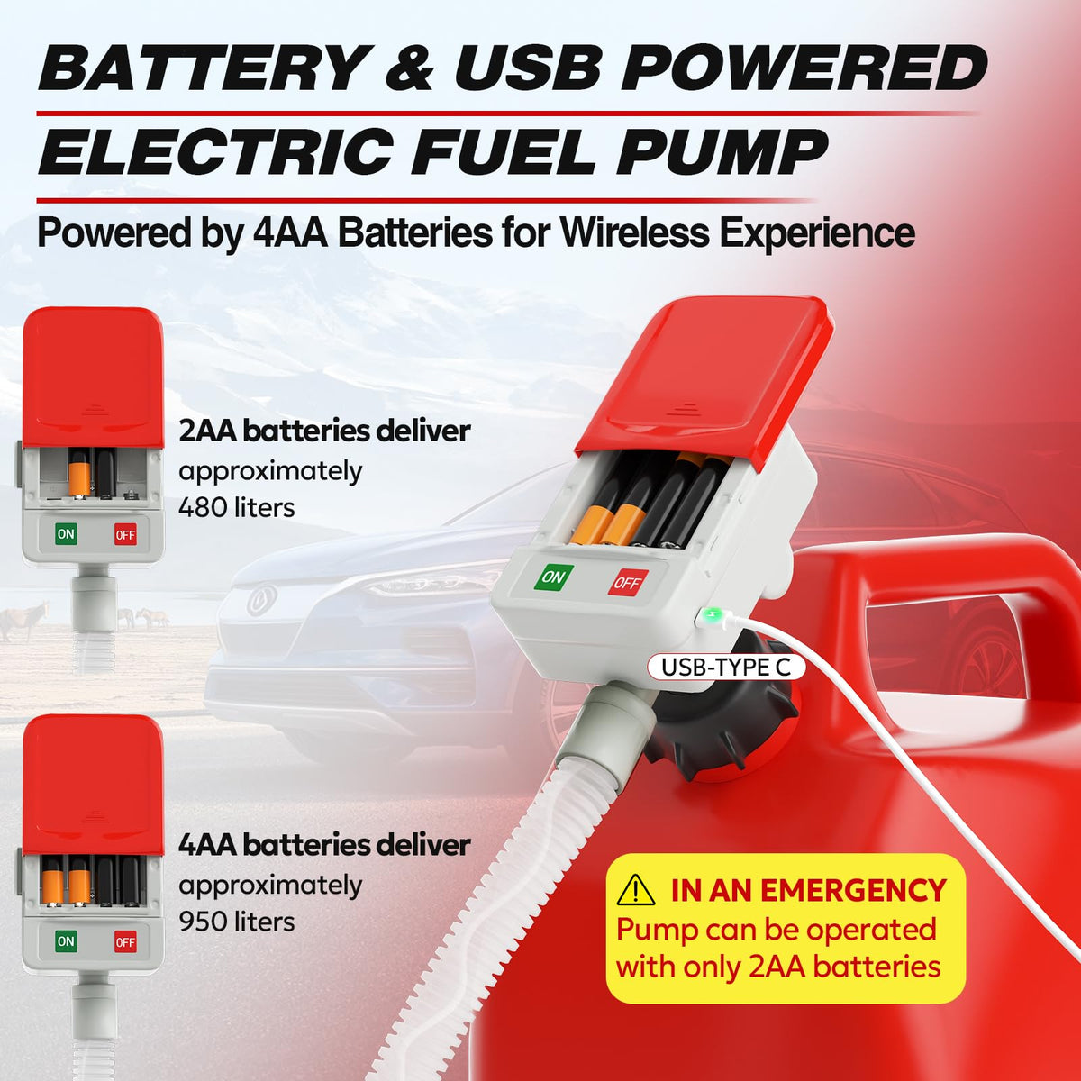 KEIMI Portable Fuel Transfer Pump with Auto-Stop, 3.2 Gallon per Min, 51" Extra Long Hose, Battery & USB Powered, 4 Can Adapters, Leak-proof Gas Pump for Oil, Diesel and Gasoline 🍁 All In One Marketplace Canada