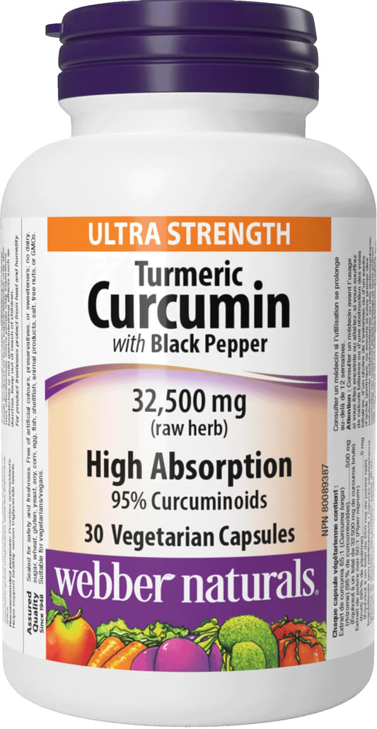 Webber Naturals Turmeric Curcumin Ultra Strength, 32,500 mg of Raw Herb, 30 Capsules, Antioxidant Support, Vegan 🍁 All In One Marketplace Canada