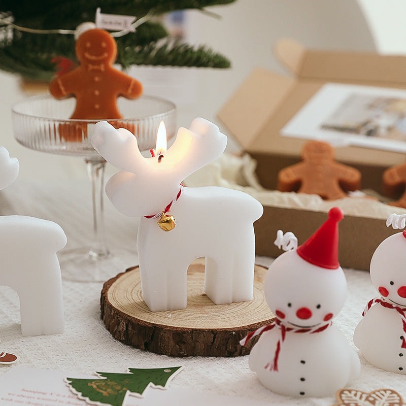 Christmas Snowman & Moose Scented Candle, Handmade Paraffin Wax Holiday Decor