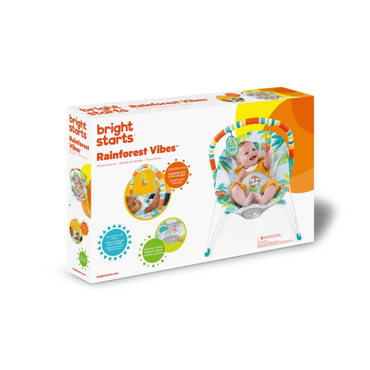 Bright Starts Rainforest Vibes 3-Point Harness Vibrating Baby Bouncer with -Toy bar 🍁 All In One Marketplace Canada