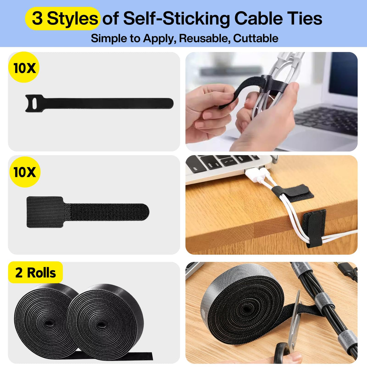 [313Pcs] Cable Management Kit, 67 Adhesive Cable Clips, Topavatop Desk Cord Organizer, 22 Reusable Cable Strap, 4 Cable Sleeve Split, 200 Nylon Cable Zip Ties with 20 Mounts for TV Office Home, Black 🍁 All In One Marketplace Canada