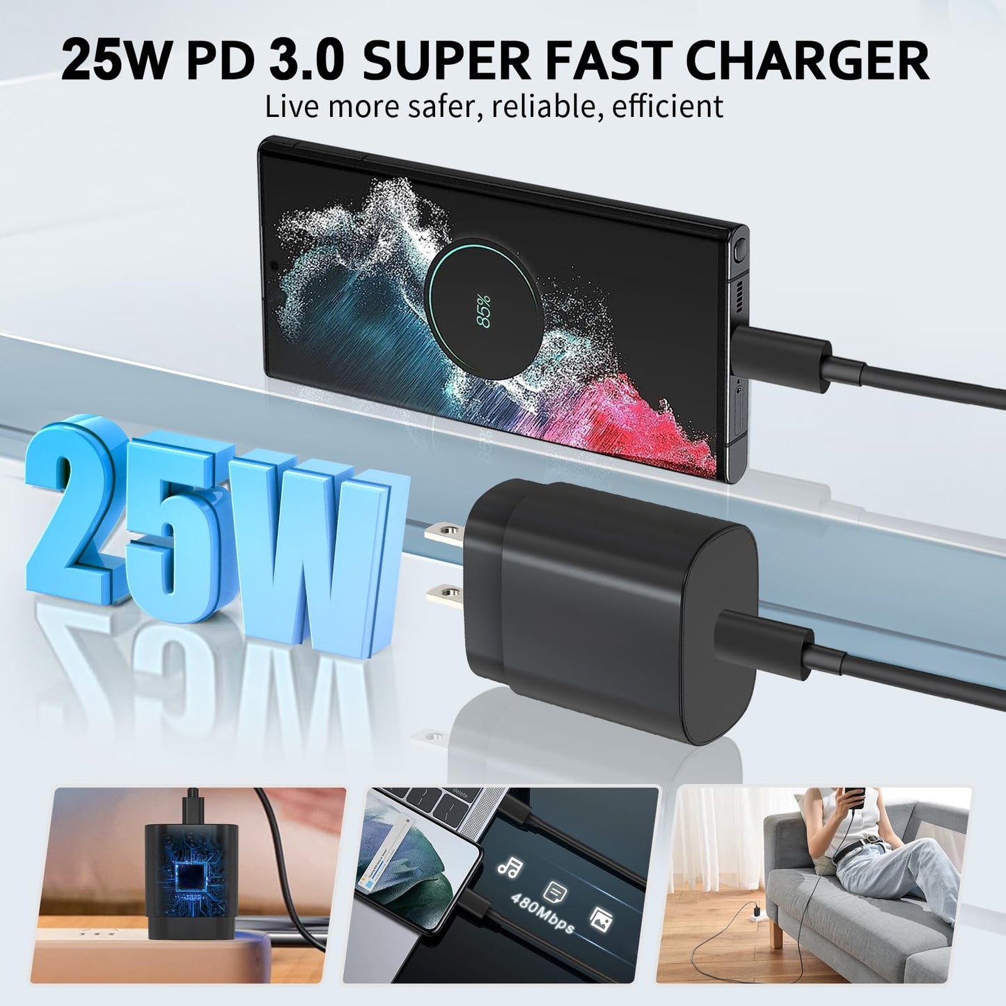USB C Charger,2 Pack 25W USB C Fast Charger Super Fast Charging with 6FT USB C Cable Compatible with Samsung Galaxy S24 Ultra/S24 Plus/S24/S23/S22/S21/S20 Android Charger and More 🍁 All In One Marketplace Canada
