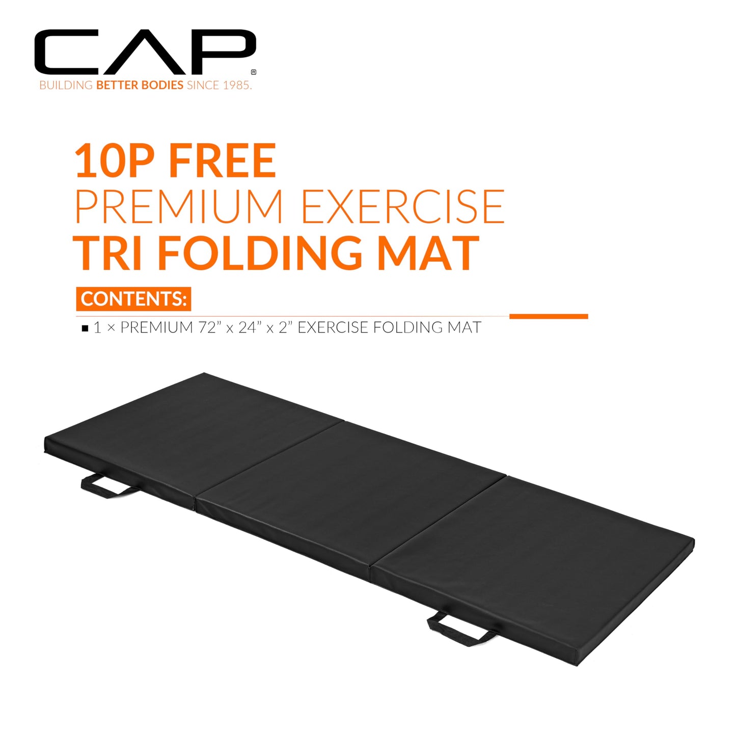 CAP Barbell Folding Exercise Mat – Durable, Anti-Tear, Thick Padding for Fitness, Aerobics, Gymnastics & Home Workouts. 72"L x 24"W x 2"Thick. BLACK 🍁 All In One Marketplace Canada