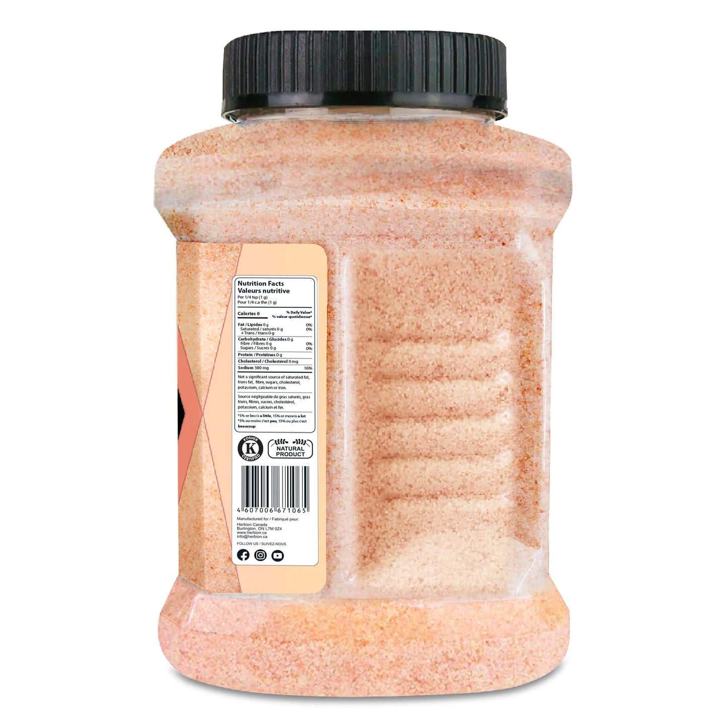 Herbion Naturals Himalayan Pink Salt - Fine Grain - 5 lb. (2.2 Kg) Unbreakable Jar - Kosher Certified - GMO-Free - Vegan - Supreme Quality - Chemical Free 🍁 All In One Marketplace Canada