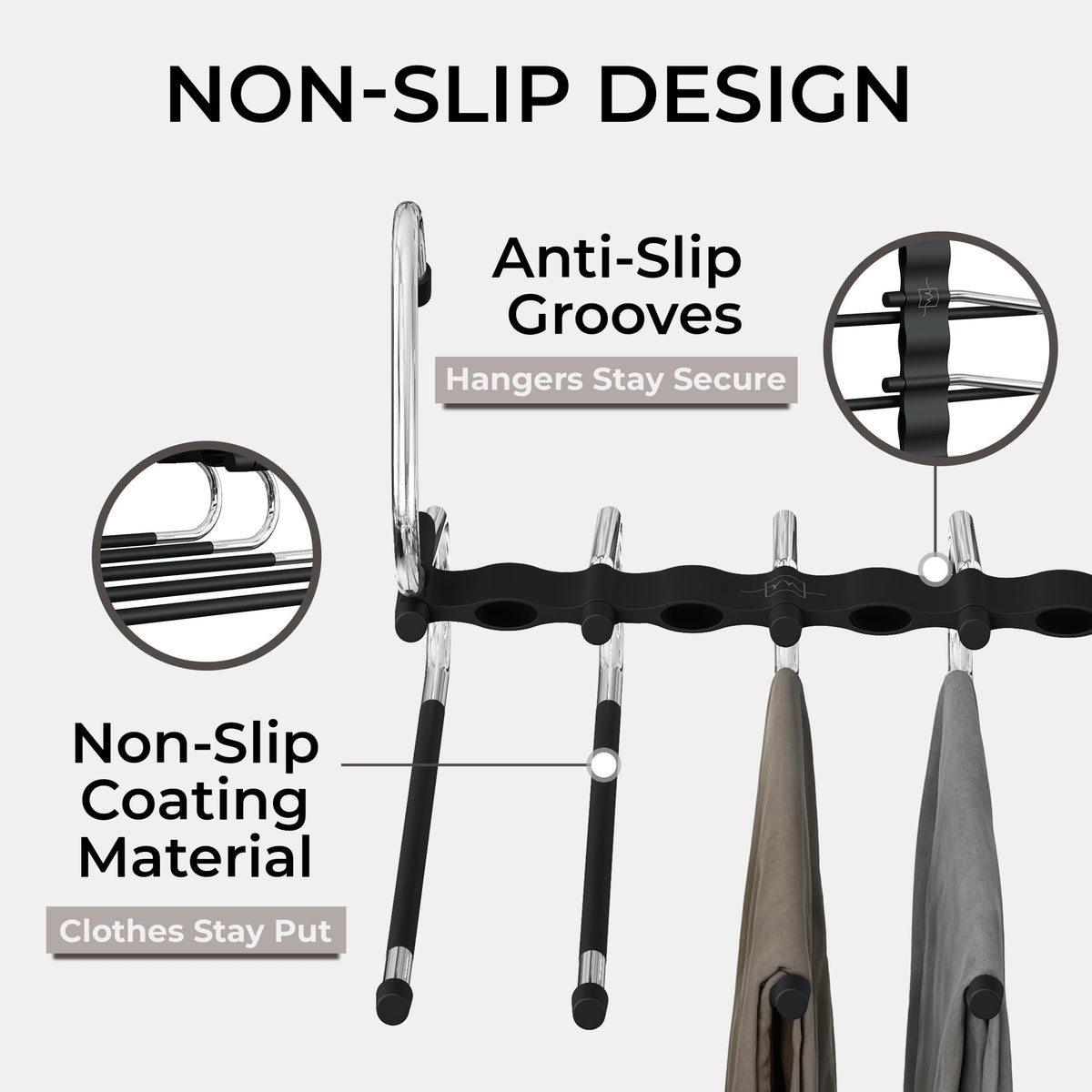 MORALVE Pants Hangers Space Saving - 2 Pack - Non-Slip Multi-Layer Space Saving Hangers - Multifunctional Clothing Rack for Closet Storage - Ideal for Jeans, Trousers, Skirts, Scarves & Slacks (Black) 🍁 All In One Marketplace Canada