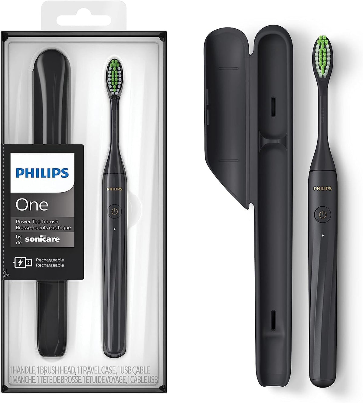 Philips One by Sonicare Rechargeable Toothbrush, 1 Brush Head, Black 🍁 All In One Marketplace Canada
